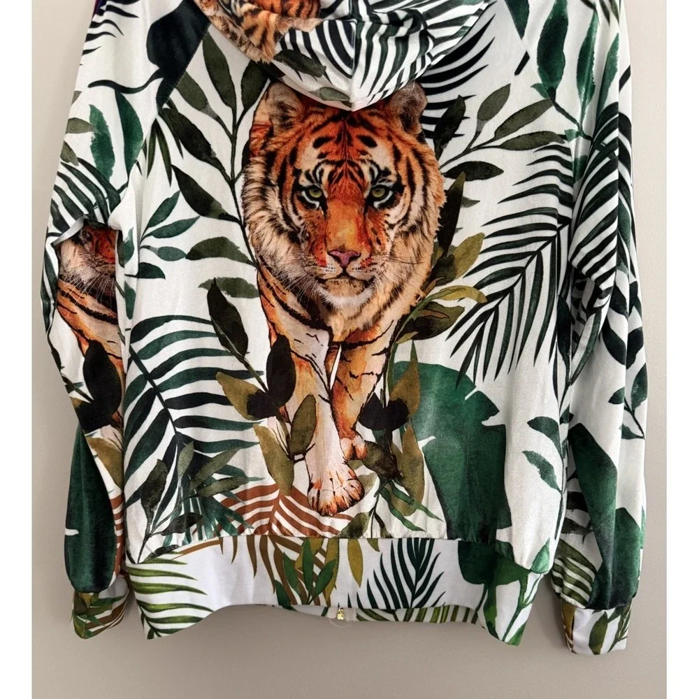 Aviator Nation Tiger Jungle Classic Full Zip Hoodie Velvet White Unisex Medium - Picture 6 of 14